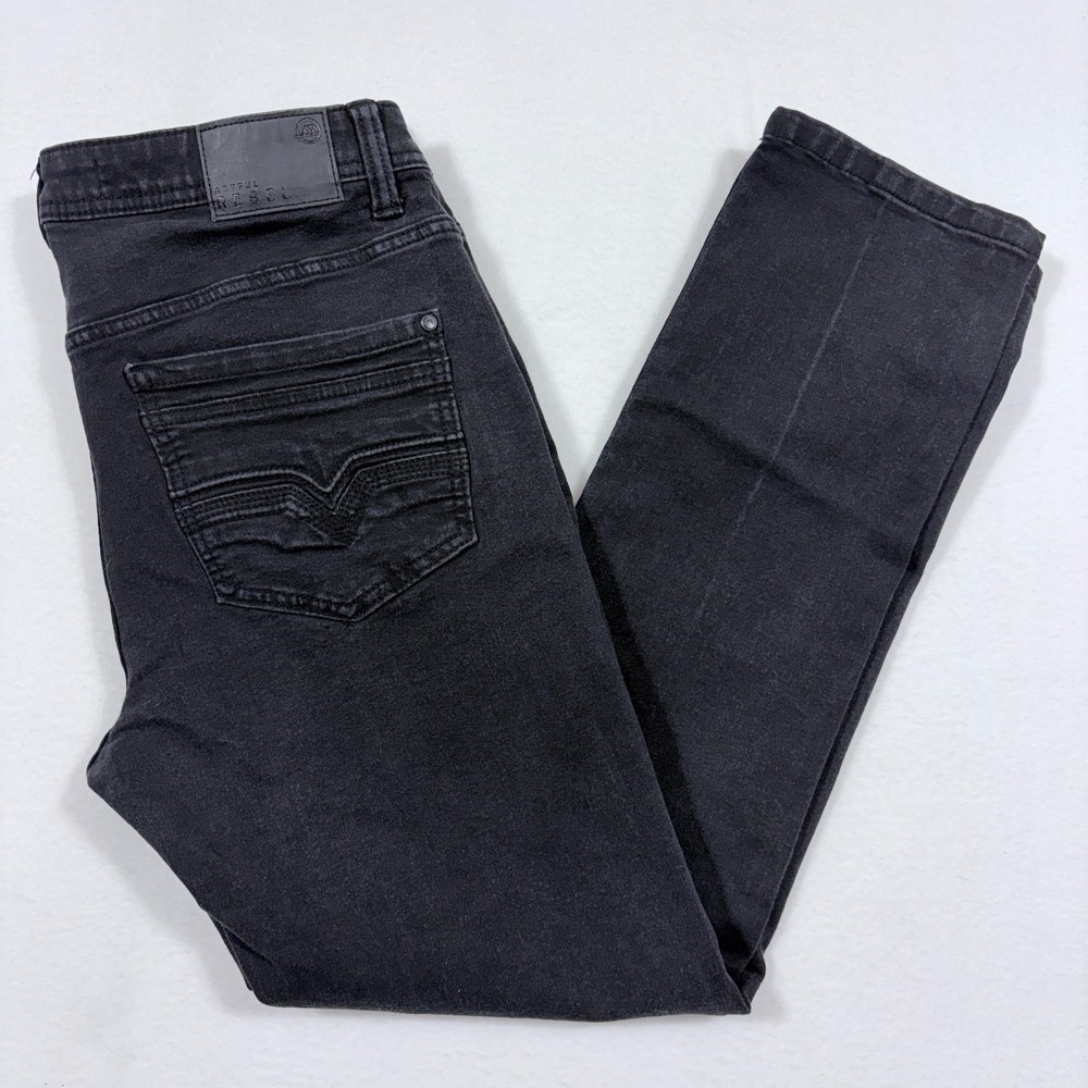 Artful Rebel Mens 34x30 Black Stretch Jeans Slim Straight Factory Faded Denim